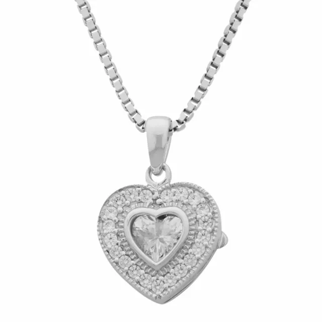 Cœur Pendentif Médaillon 925 Argent Rhodié Zircon Blanc Collier pour Femme