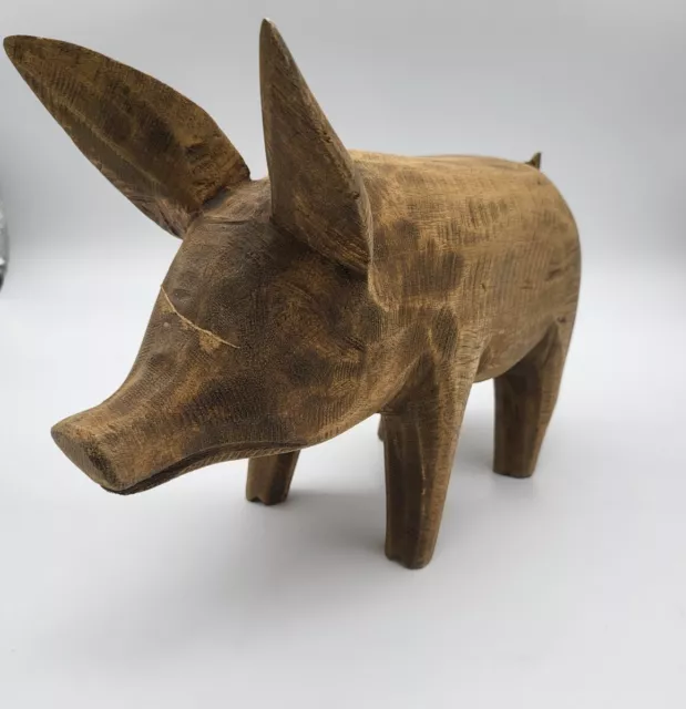 Hand Carved Wooden PIG Figurine Wood Sculpture