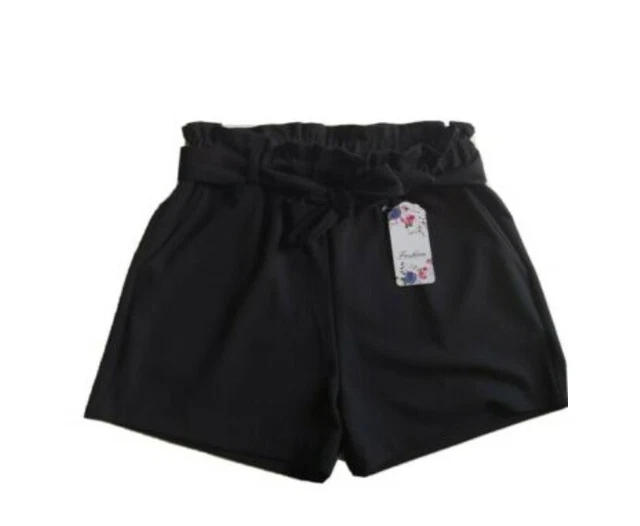 Pantaloncini Corti shorts Neri Donna Casual Vita Alta elasticizzati