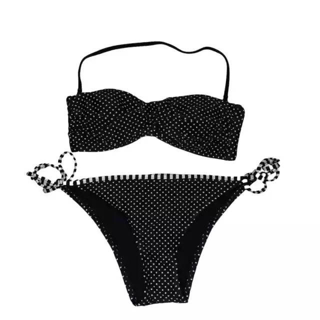 Mossimo Bikini Set Bandeau Black White Polka Dots  Top sz S Bottom Sz M