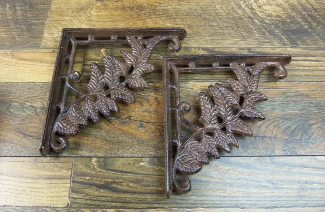 2 Vintage Look 8 1/2" x 8 1/2" HD Cast Iron Fern Ivy Vine Design Shelf Brackets