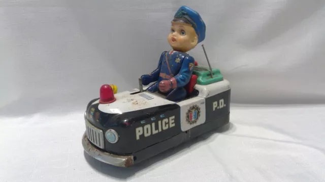 Vintage Tin Toy Police Car from Japan Battery Operated at 20cm Long