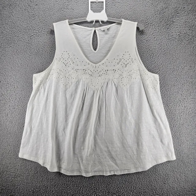 Lucky Brand Women's Top 3X White Sleeveless Embroidered Eyelet Cotton Casual 3X