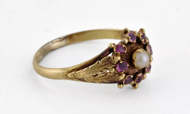 Antique Georgian 15ct Gold Half Pearl & Gem Stone Mourning Ring, c1800 3