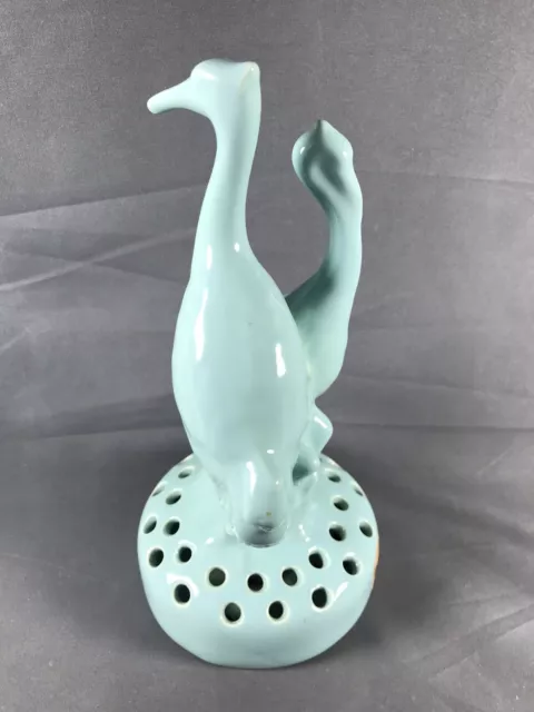 Camark  Pottery Blue Crane Heron Bird Flower Frog USA  Mid Century 10.5"