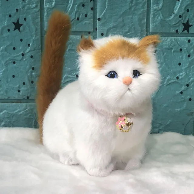 Realistic Cat Plush Toys With Sound Soft Stuffed Kitten Model Animals Statues