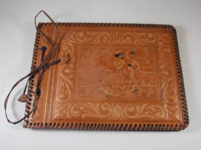 Vintage Leather Scrapbook Photo Album Flamenco Dancers Embossed Tooled