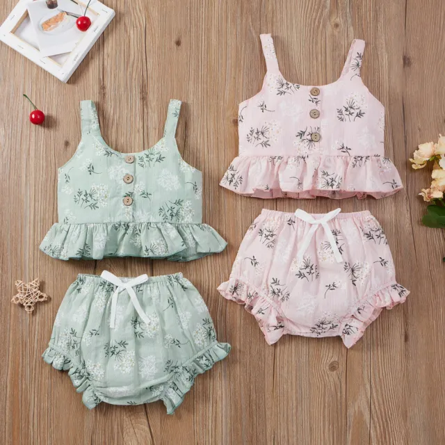 Kids Toddler Baby Girls Outfits Clothes Floral T-shirt Tops+Short Pants Set 0-5T