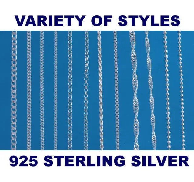 925 Sterling Silver Chain Necklace Curb  Ball  Belcher Various Lengths Available