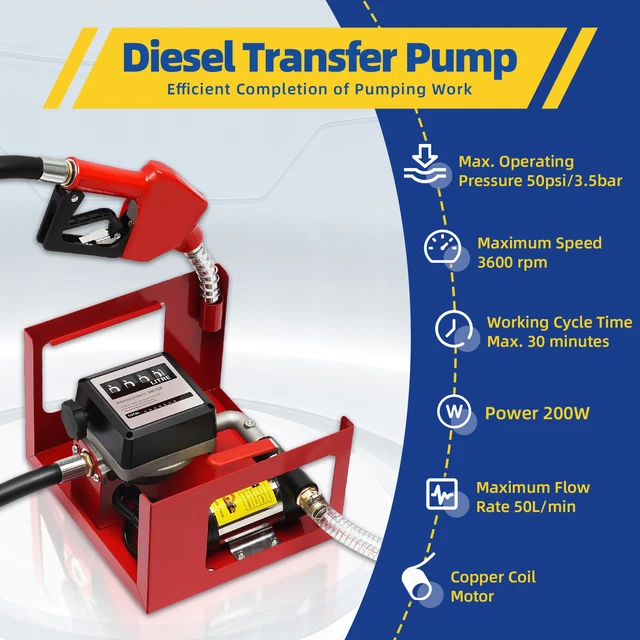 Pompa Diesel 50l/min Pompa Olio Riscaldatore Autoadescante 230V 200W Pistola Automatica IP55