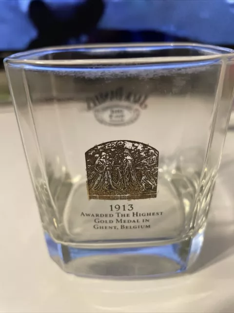 Jack Daniels Tennessee Whiskey Old No 7 Square Drinking Glass 1914 Gold Medal