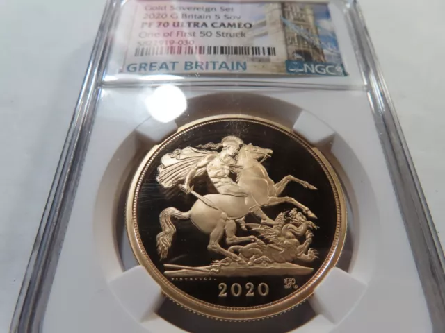 R24 Great Britain 2020 GOLD 5 Sovereign NGC PROOF-70 ULTRA CAMEO