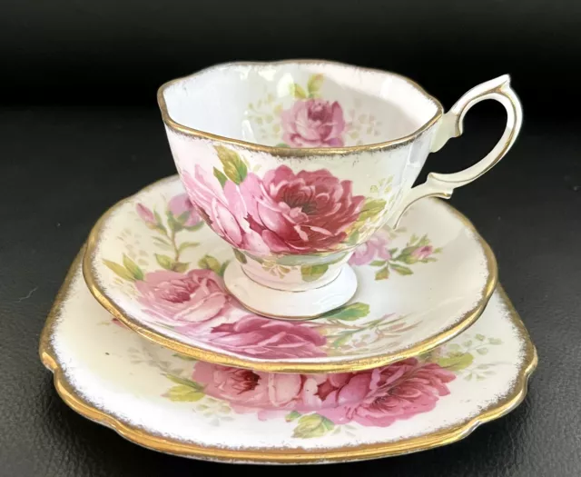 Royal Albert American Beauty Tea Cup Saucer Plate Trio, Made In England