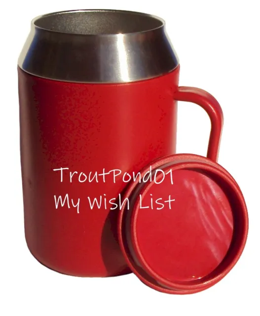 Tupperware Desk Mug Insulated Metal Steel Coffee Cup w/ Handle and Lid Cover Red
