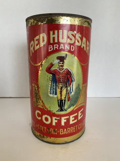 VINTAGE RED HUSSAR Coffee Tin Can 3 lb., Stetson-Barret Co., Los ...