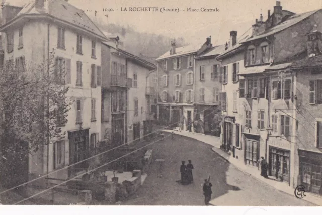 Carte postale ancienne postcard LA ROCHETTE SAVOIE place café timbrée 1906