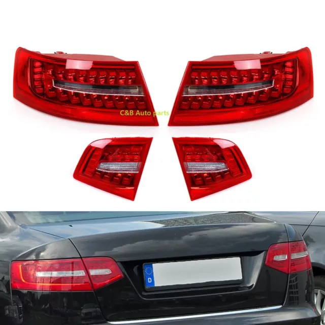 4x LED Rear Outer Inner Tail Light Brake Lamp For Audi A6 S6 Saloon 2009-2011