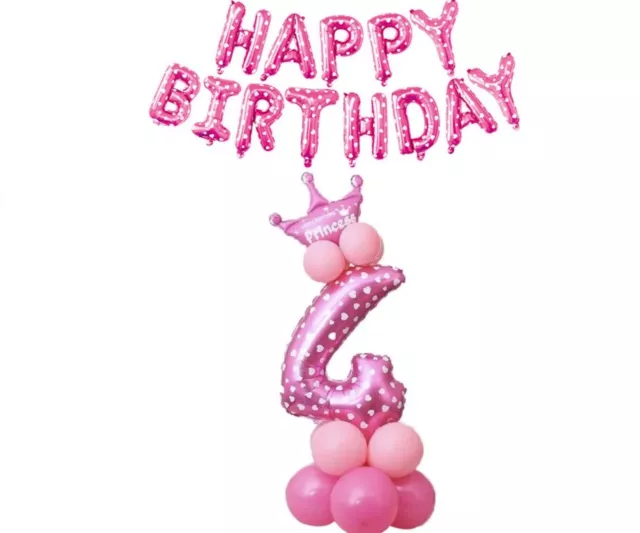 4th Birthday Girls Balloon Stand Pink Party Decorations Age 4 Kids with Banner