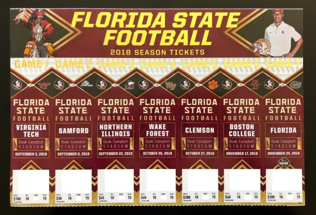 2018 Florida State Seminoles Football Collectible Ticket Stub - Any Home Game