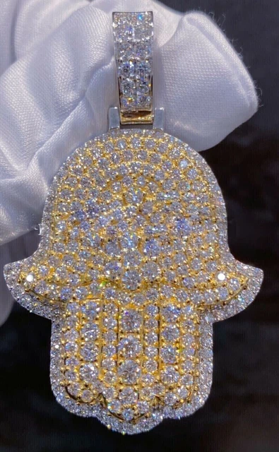 Pendentif main Hamsa Moissanite coupe ronde 3 carats pour homme en argent...
