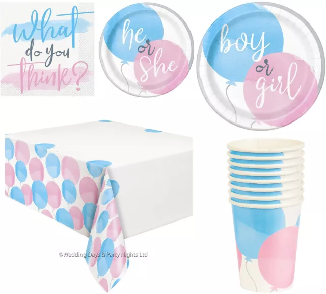 He or She Boy or Girl Gender Reveal Baby Shower Tableware Party Decor Blue Pink