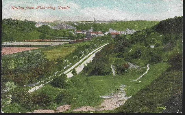 Pickering, N Yorkshire - Valley from Castle - postcard, local duplex pmk 1906