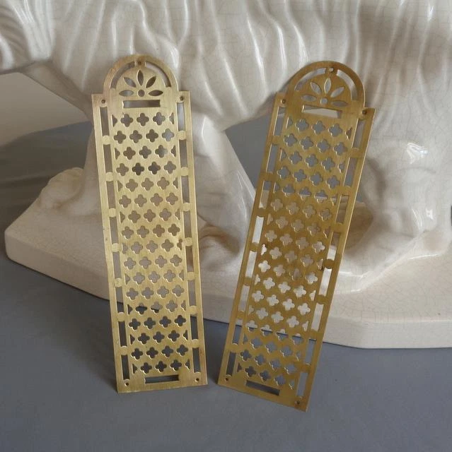 PAIR - Antique French Door Push Plates / Pierced Brass, Door finger plaques