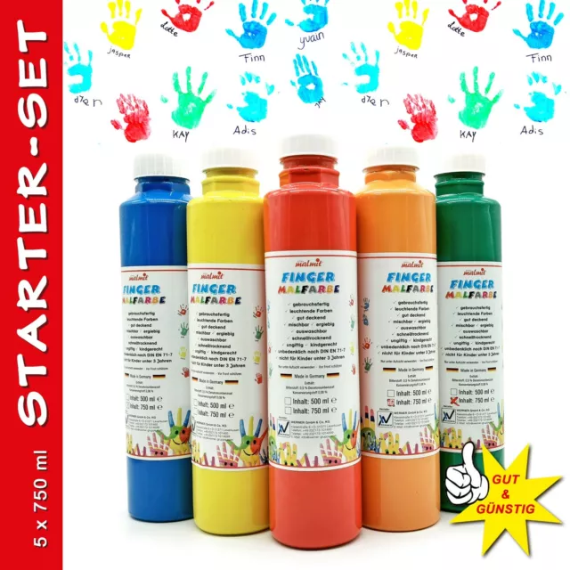 play malmit® Fingerfarbe Startset 5er Fingermalfarbe 750ml Malfarbe Kinderfarbe