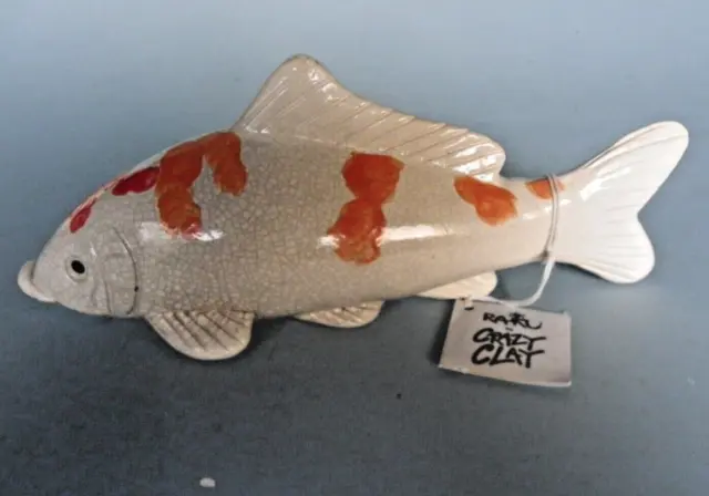 Raku Handmade Fish Crazy Clay Studio So. Africa Gerhard de Beer Signed 10" Long