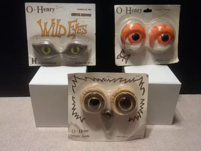 Vtg Ceramic Owl Eyes &Beak•Frog Eyes•Rare Wild Eyes• Ceramic Macramé Accessories