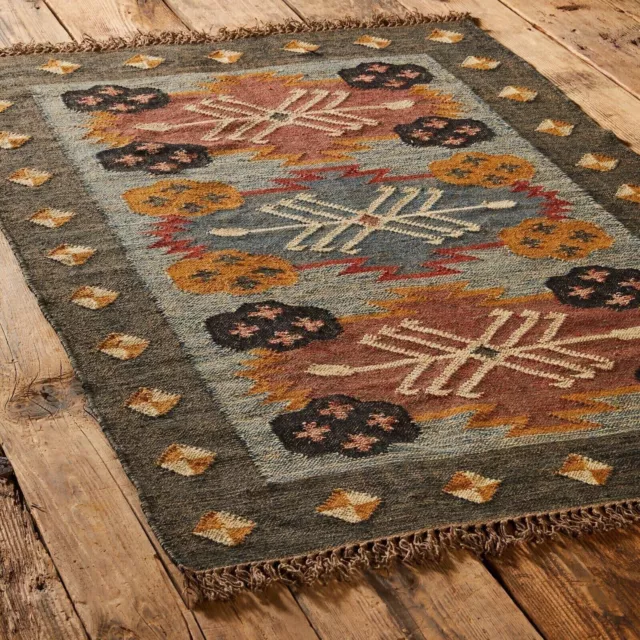 Rug Natural Handwoven Wool Jute Rug, Vintage Kilim Rug, Traditional kilim Rugs