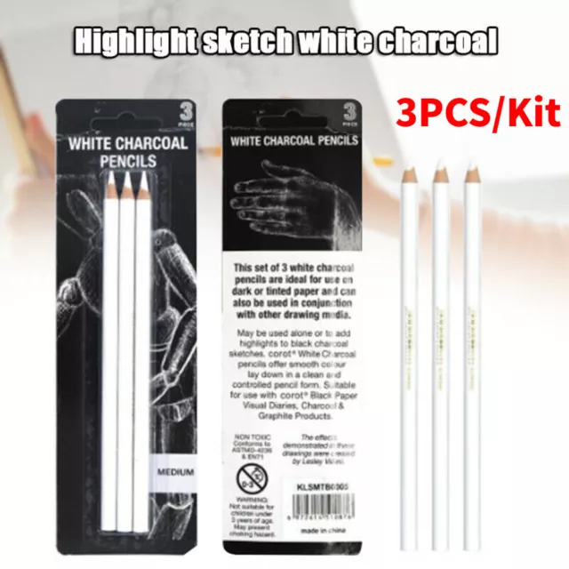 3X White Pastel Charcoal Drawing Sketch Pencil Art Artist Student Crafts Useful