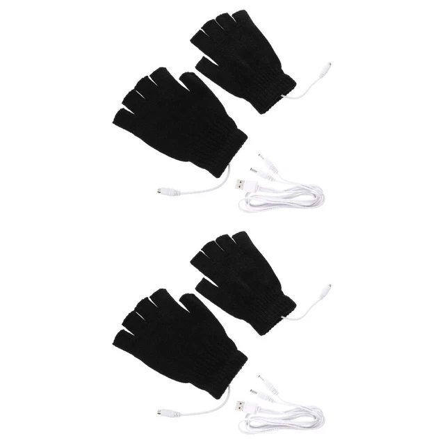 2 Pairs USB Heated Gloves Knitted Striped Heating Mittens Warmer