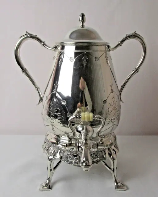R Gleason Silver Plated Samovar / Hot Water Urn With Tea Strainer C: 1850’S