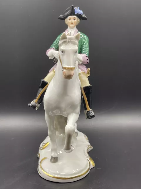 Sitzendorf  Porcelain Figurine of Man on Horse Dresden Germany 3