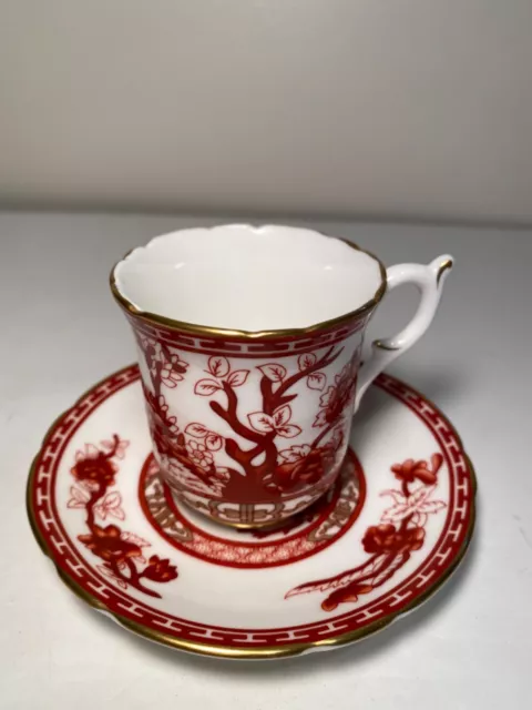 Vtg. Demitasse Cup & Saucer Bone China Crown Staffordshire England Maroon, White