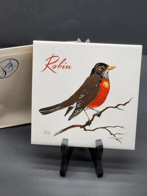 ROBIN TILE Screencraft Hand Decorated USA 6"X6" CORK BK W/BOX