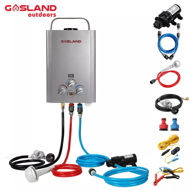 GASLAND 8L Caravan Gas Water Heater & 6L Pump Kit LPG Propane Instant Hot System