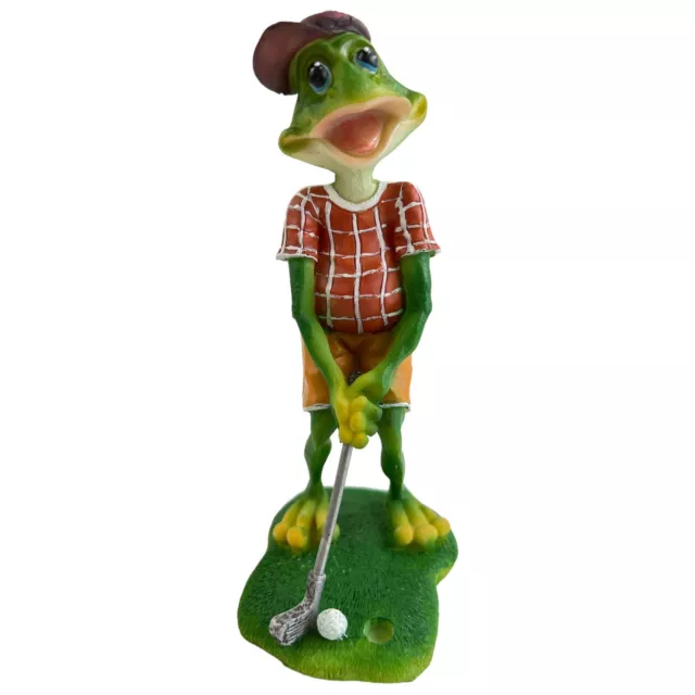 Frog Playing Golf Statue Figurine 6 in Resin Green