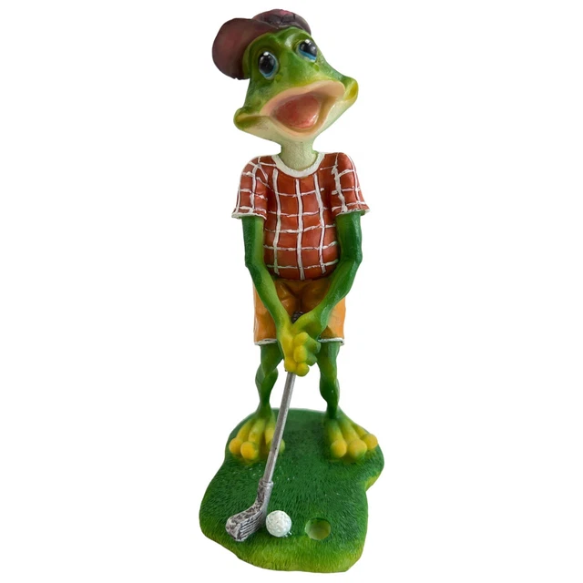 Frog Playing Golf Statue Figurine 6 in Resin Green