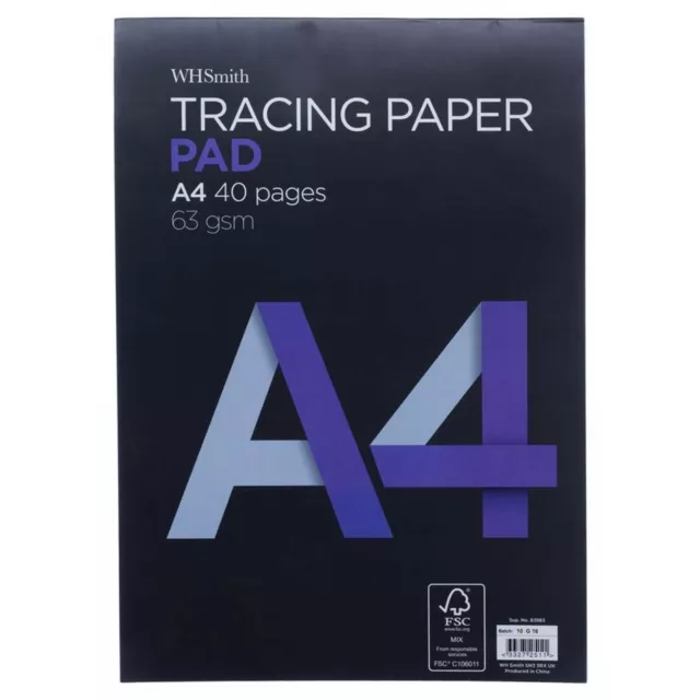 WHSmith Practical A4 Tracing Paper Pad Contains 40 Quality White Sheets 63gsm