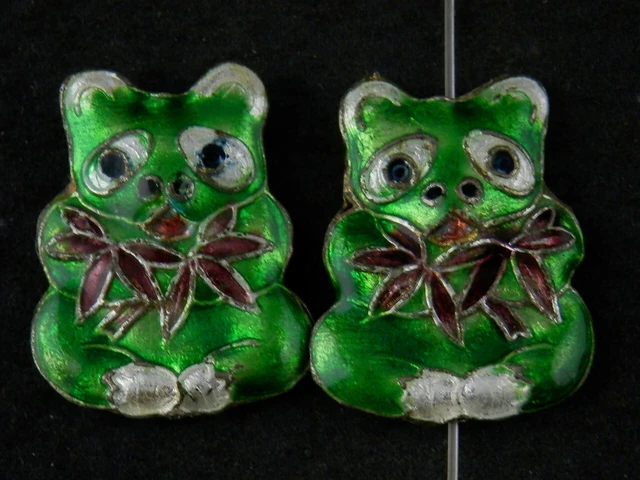 Pair Good Quality Chinese Brass Inlay Cloisonne *Panda* 2Faces Pendants QQ102