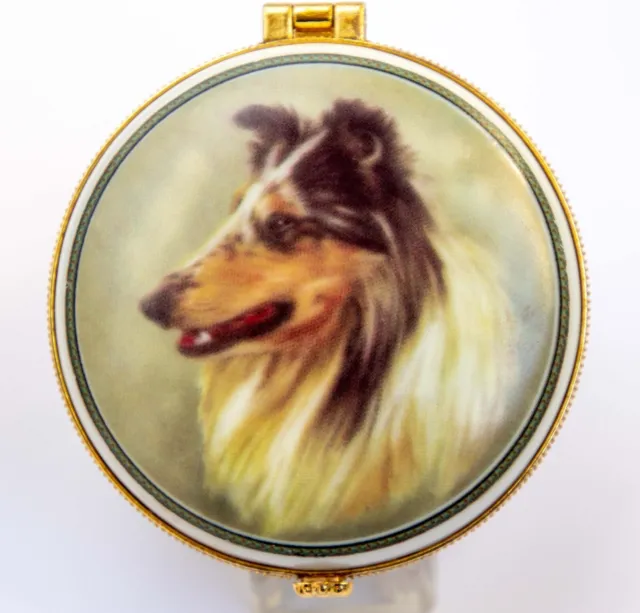 Alastor Enamels Rough Collie Dog Round Hinged China Trinket Box