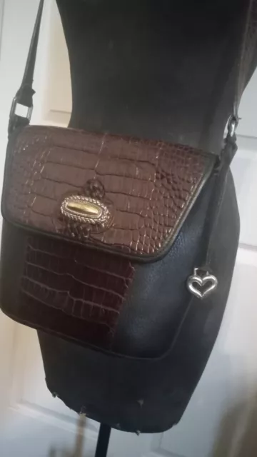 Brighton Brown Pebbled Leather & Embossed Croc Crossbody Shoulder Bag Purse