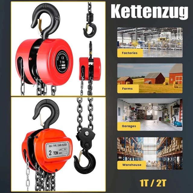 Kettenzug 2000kg 2t 3m Flaschenzug Hebezug Seilzug Kran