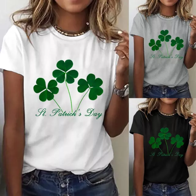 Stripe Tee Women's Casual St. Patrick's Day Print Top Short Sleeve Round Neck