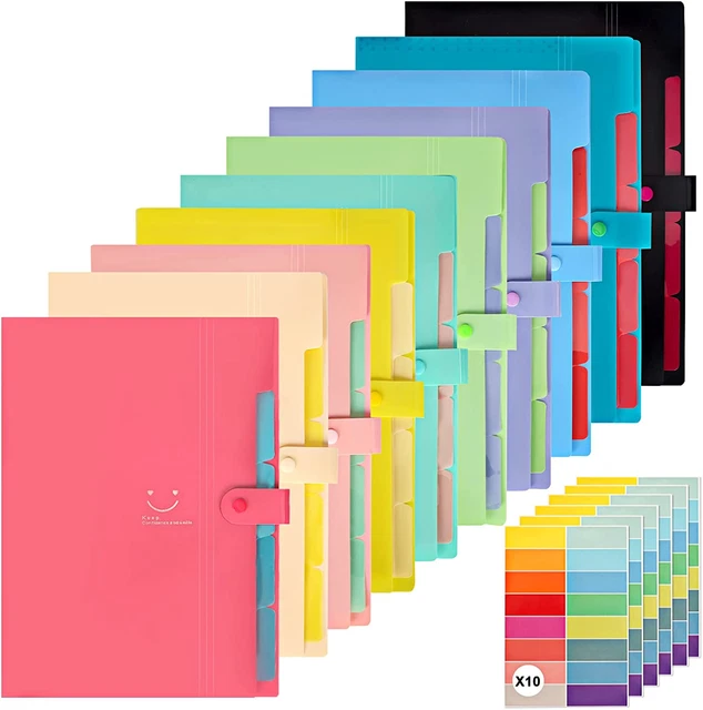 10Pcs Expanding File Folders, A4 Letter Size Plastic Accordion Document Organize