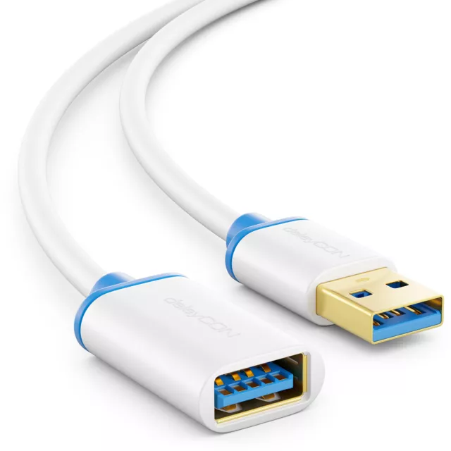 1m USB Verlängerungskabel USB 3.0 Verlängerung USB A-Stecker zu A-Buchse Weiß