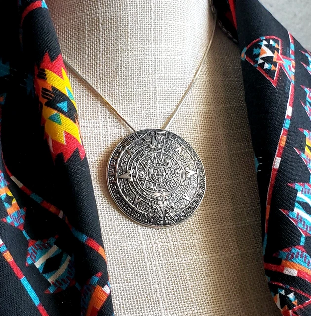 TAXCO MEXICO Vintage Sterling Silver Pendant Brooch Pin Mayan Aztec Sun Calendar