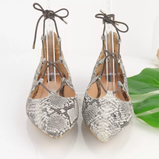 Topshop Nordstrom Women's Ghillie Flats Size 8 Pointed Snakeskin Laced Up Comfy 3